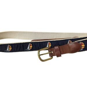 Leather Canvas Sailboat Belt 42 Brass Buckle Nautical Hand Made Essex CT USA